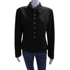 Vertigo Womens Solid Black Collar Button Front Long Sleeve Jacket Size S